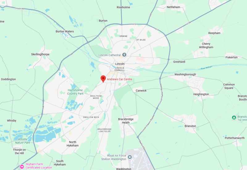 Map showing Andrews Car Centre location in Lincoln