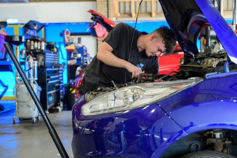 Technician carrying out vehicle repairs at Andrews Car Centre Lincoln